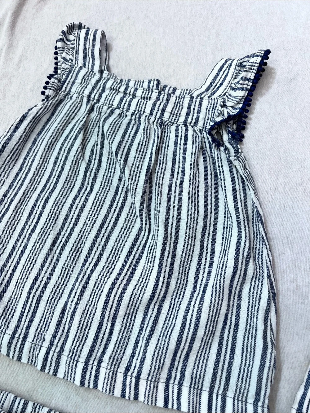Navy & White Linen Blend Striped Sleeveless Dressy Tank Top with Elastic Waist
